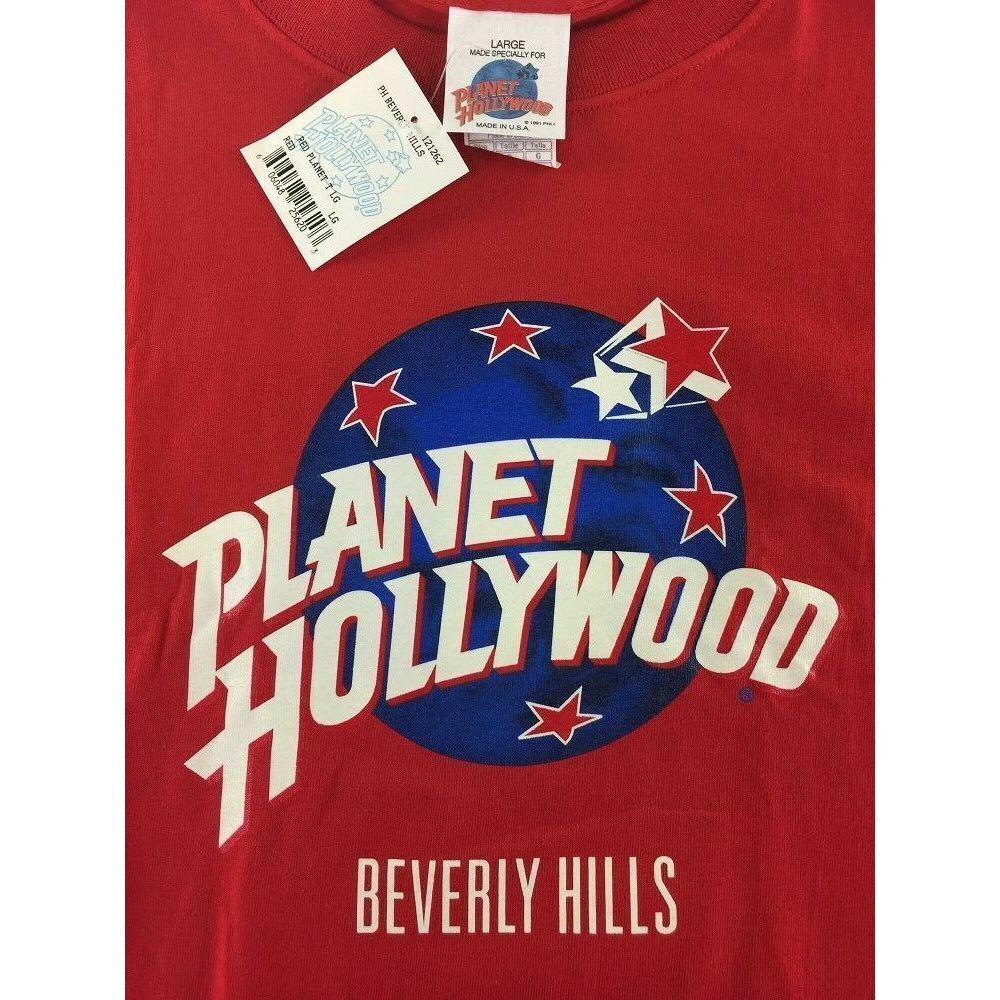 Planet Hollywood Beverly Hills CA T Shirt L Red VTG 90s 1991 USA NWT CLOSED Rare